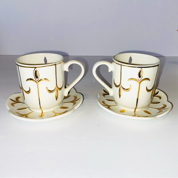 Partylite Tea for Two 5pc Votive Candle Holders Teapot Cups Saucers Ivory & Gold - Picture 9 of 15